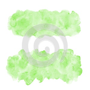 Green watercolor stains background, banner shape