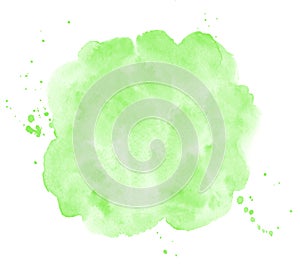 Green watercolor stains uneven circle background, round shape photo