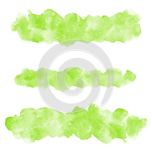 Green watercolor strokes, stripes, banner rounded shapes set