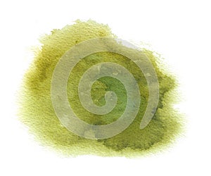 Green watercolor texture stain with aquarelle paint blotchness, brush strokes