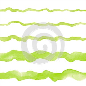 Green watercolor vector wavy long brush strokes, uneven lines, stripes