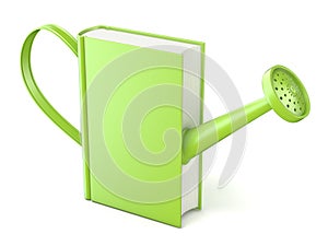 Green watering can book. Concept of education and knowledge. 3D