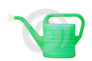 Green watering can isolated on white background. Garden