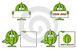 Green Watermelons Fruit Cartoon Mascot Character Series Set 4. Collection photo