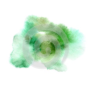 Green watery illustration.Abstract watercolor hand drawn image.