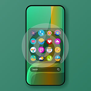 Green wave widget user interface home screen realistic smartphone design