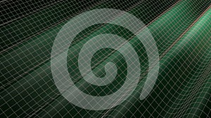 Green waved surface with red grid waving - 3D rendering video clip