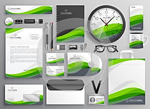 green wavy business stationery set template design for your bran photo