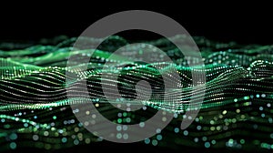 Green Wavy Particle Surface: Abstract Data Visualization Background