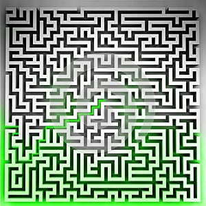 Green way solution at three dimensional maze top view