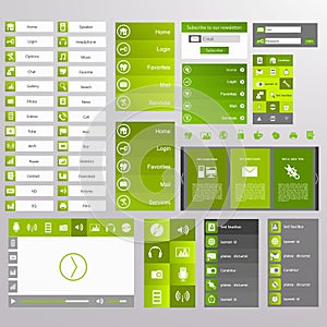 Green Web Design, elements, buttons, icons. Templates for website.