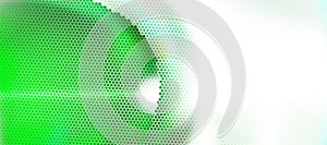 Green and white abstract background textured by hexagons, unearthly technologies, circle blurred interface with hexs. Perforated
