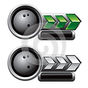 Green and white arrow nameplate with bowling ball