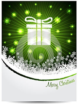 Green white christmas greeting with bursting gift box