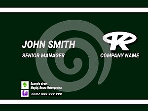 Green and white color design business card with logo