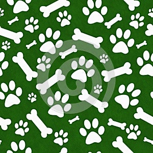 Green and White Dog Paw Prints and Bones Tile Pattern Repeat Bac