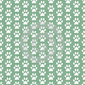 Green and White Dog Paw Prints Tile Pattern Repeat Background