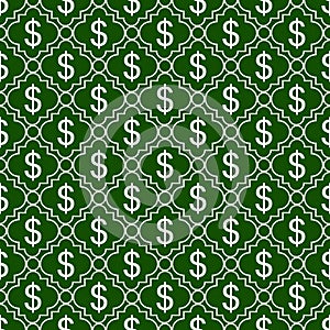 Green and White Dollar Sign Pattern Repeat Background