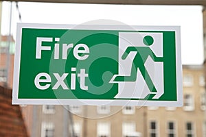 Green and White Fire Exit Sign