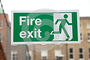 Green and White Fire Exit Sign