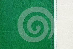 Green and white leather with decorative seam texture background