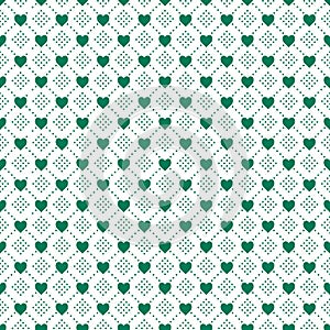 Green on white love heart and dotted line pattern seamless repeat background