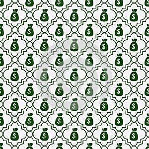 Green and White Money Bag Repeat Pattern Background