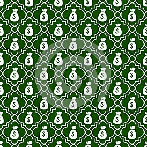 Green and White Money Bag Repeat Pattern Background
