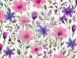 Green, White, and purple wildflower patterns. AI-Generated.