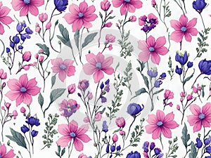 Green, White, and purple wildflower patterns. AI-Generated.