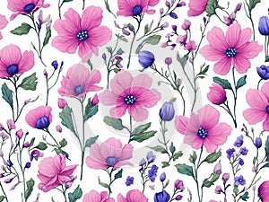 Green, White, and purple wildflower patterns. AI-Generated.