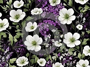 Green, White, and purple wildflower patterns. AI-Generated.