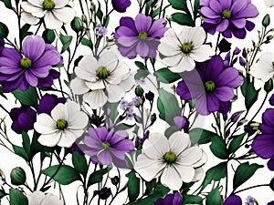 Green, White, and purple wildflower patterns. AI-Generated.