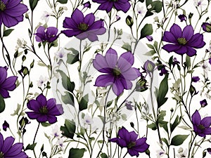 Green, White, and purple wildflower patterns. AI-Generated.