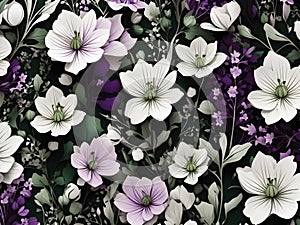 Green, White, and purple wildflower patterns. AI-Generated.