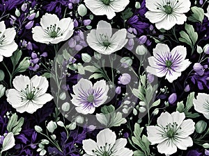 Green, White, and purple wildflower patterns. AI-Generated.