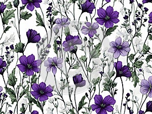 Green, White, and purple wildflower patterns. AI-Generated.