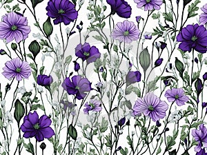 Green, White, and purple wildflower patterns. AI-Generated.