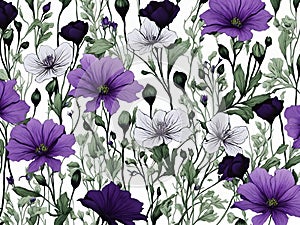 Green, White, and purple wildflower patterns. AI-Generated.