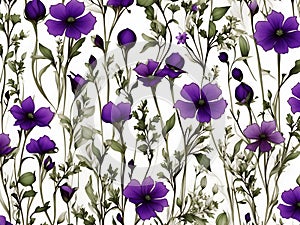 Green, White, and purple wildflower patterns. AI-Generated. photo