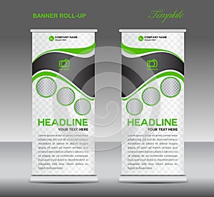 Green and white Roll up banner stand template vintage banner