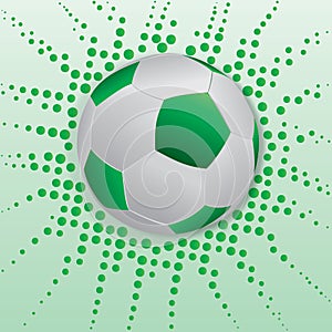 Green and white soccer ball on green background