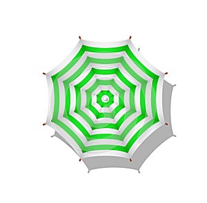 Green and white striped beach umbrella