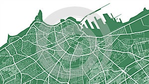 Green and white vector background map, Casablanca city area streets and water cartography illustration