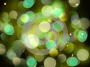 green white and yellow abstract blurred lights full frame bright glowing glitter effect on a dark background