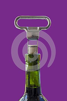 Green wine bottle with stainless steel two prong cork puller