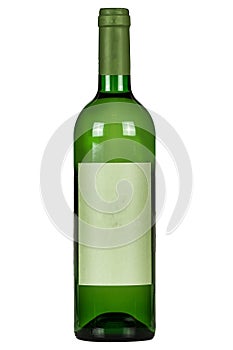 Green wine bottle on a white background