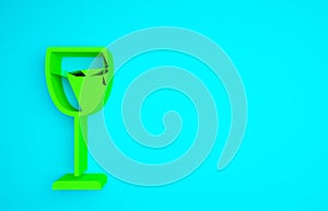 Green Wine glass icon isolated on blue background. Wineglass sign. Minimalism concept. 3d illustration 3D render