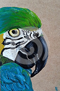 Green-winged Macaw Original Oil Painting Bird Parrot Animals