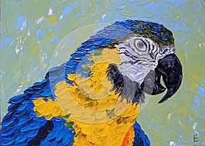 Green-winged Macaw Original Oil Painting Bird Parrot Animals